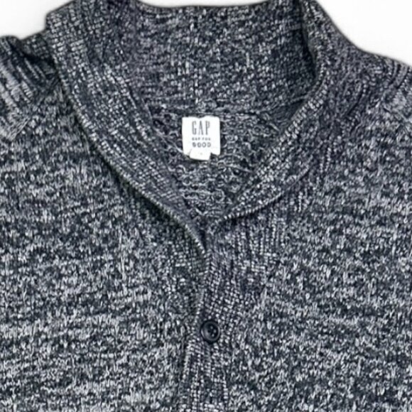 GAP Men's Gray TXT Shawl Cardigan L 100% Cotton Mixed Knit Shawl Collar Cozycore - Picture 7 of 7